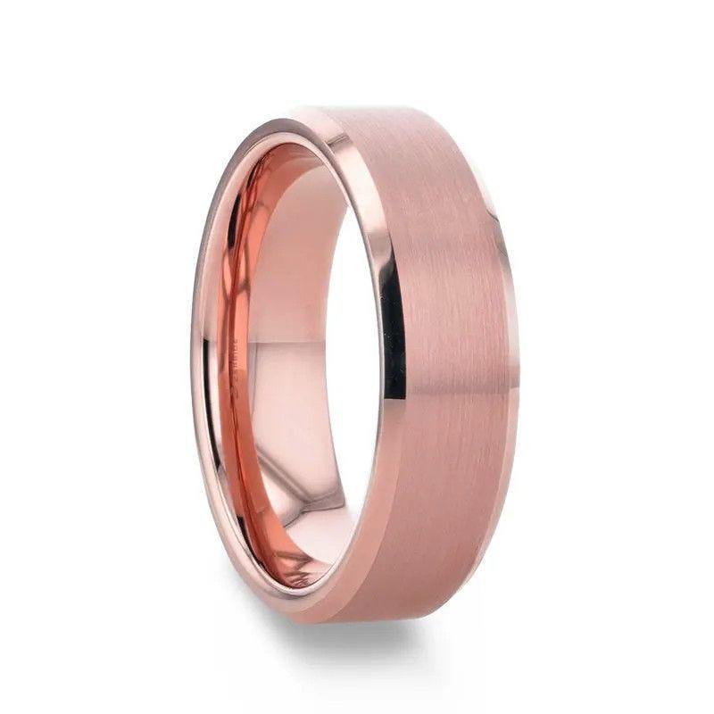 EROS Rose Gold Tungsten Wedding Band for Men with Beveled Edges – 8mm