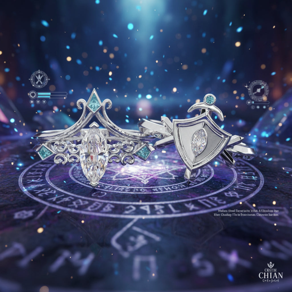 Paladin's 2-piece Ring Set (Women)- 14k Yellow Gold Video Game Inspired Rings