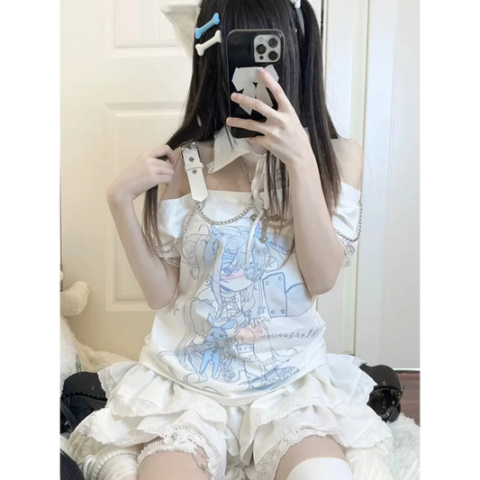 Pastel Menhera Off The Shoulder Tee