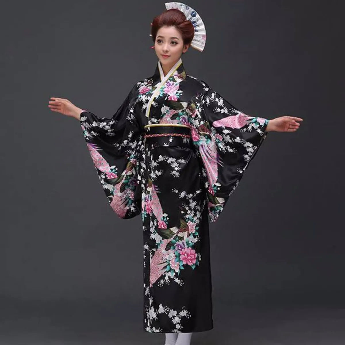 Peacock Printed Floral Women's Yukata