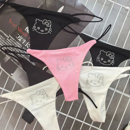 Pink Rhinestone Cat G-String – Kawaii Low Waist Thong Lingerie