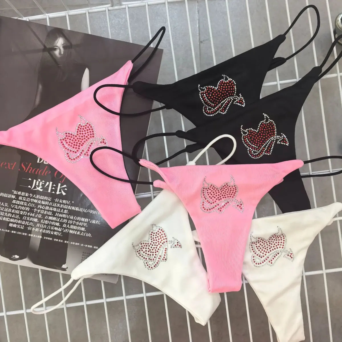Pink Rhinestone Cat G-String – Kawaii Low Waist Thong Lingerie