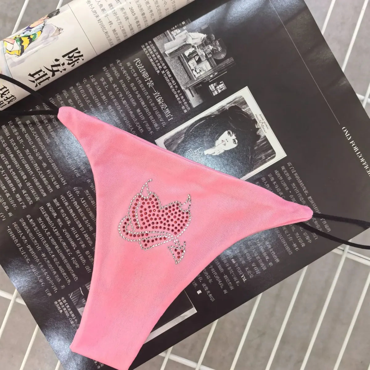 Pink Rhinestone Cat G-String – Kawaii Low Waist Thong Lingerie