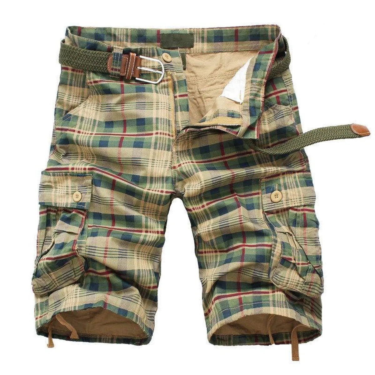 Plaid Patterned Cargo Shorts
