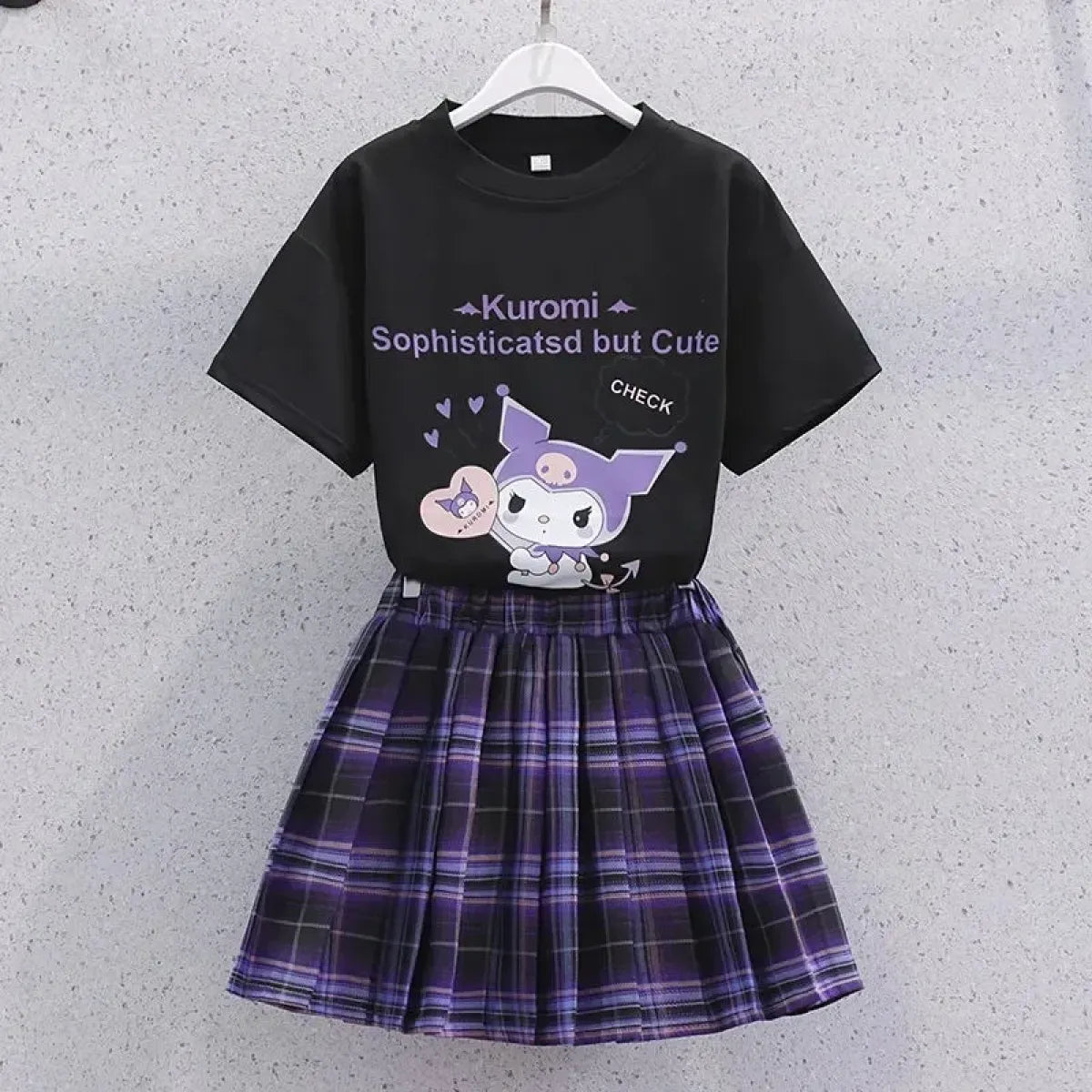 Kuromi Short-Sleeved Shirt and Pleated Skirt Set