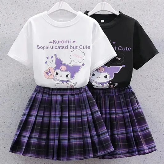 Kuromi Short-Sleeved Shirt and Pleated Skirt Set