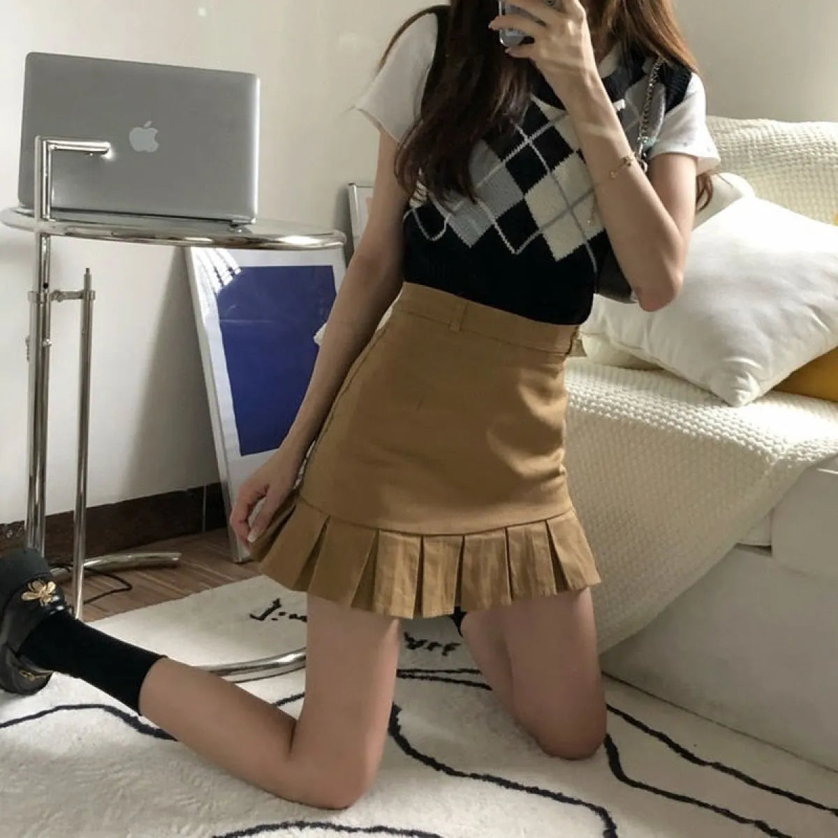 Preppy Style Solid A-line Skirt