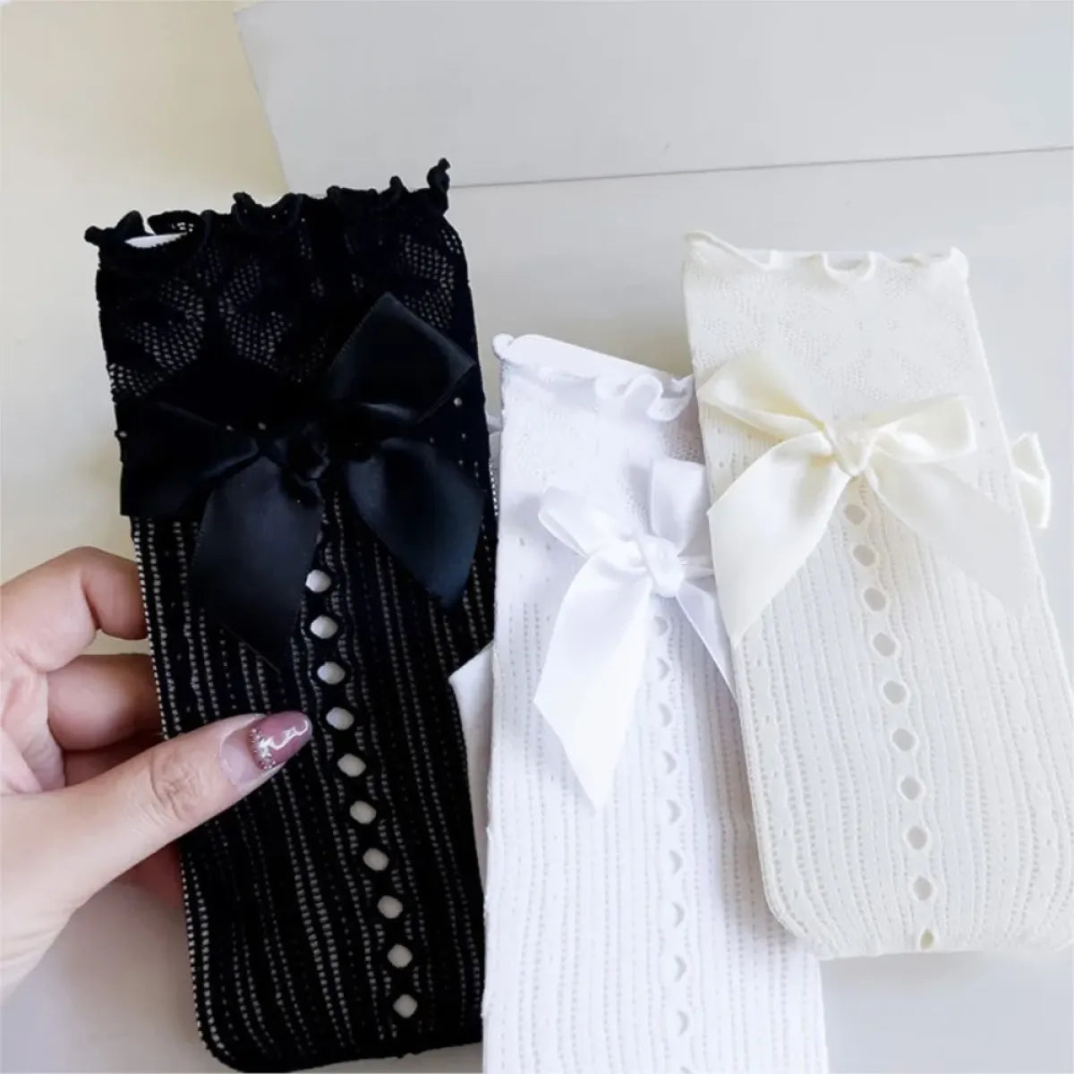 Princess Bowknot Lace Socks - Spring/Summer Calf-Length Stockings