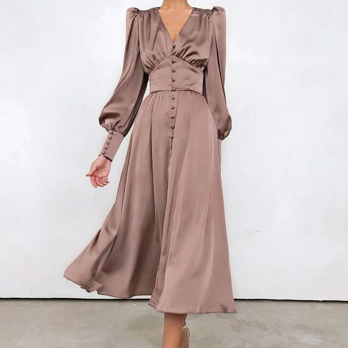 Satin Puff Sleeve Dress
