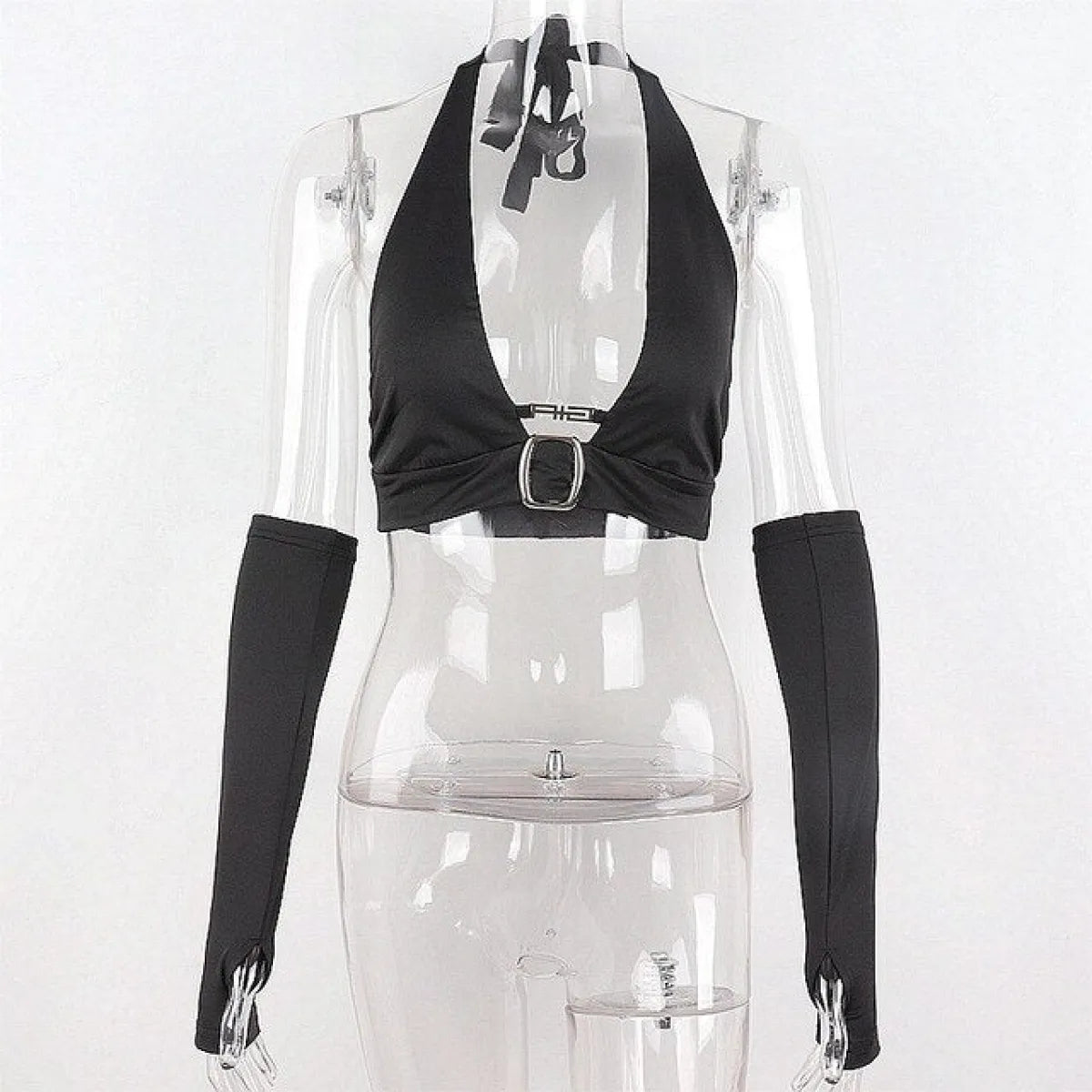 Punk Black Halter Tops