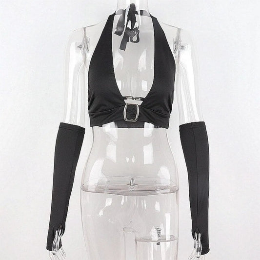 Punk Black Halter Tops
