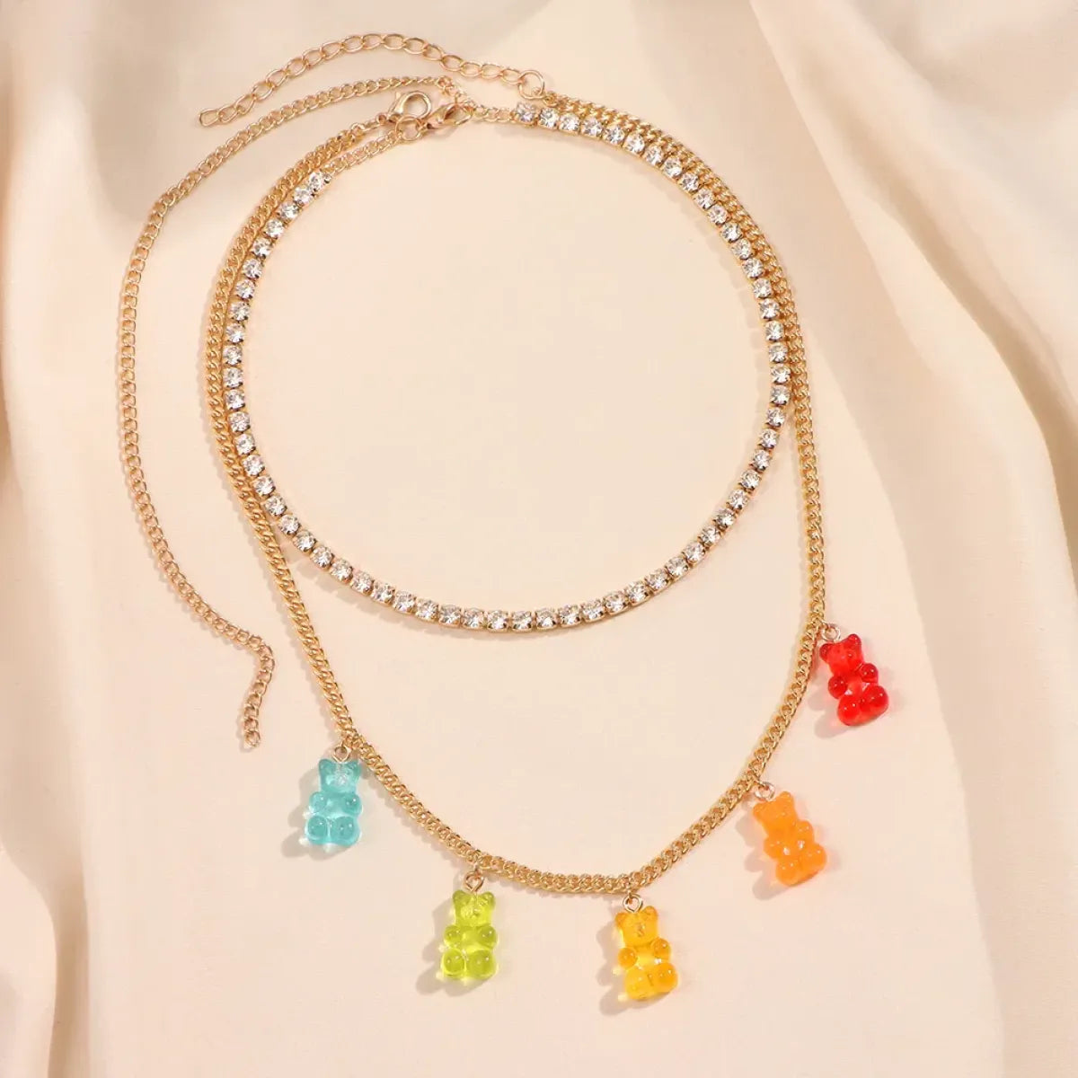 Punk Gummy Bear Crystal Choker - Colorful Metal Multi-layer Necklace