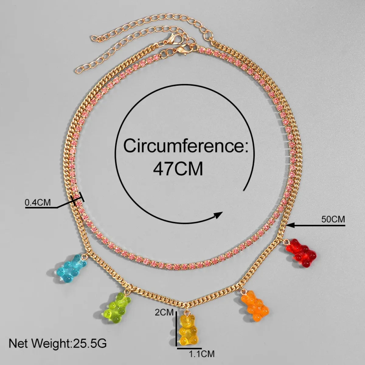 Punk Gummy Bear Crystal Choker - Colorful Metal Multi-layer Necklace