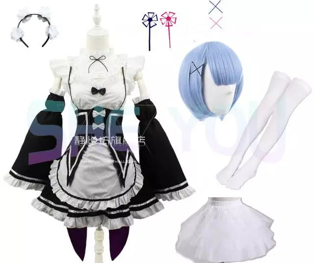 Ram Rem Cosplay Costume - Re:Zero Kara Hajimeru Isekai Seikatsu - Black Maid Outfit