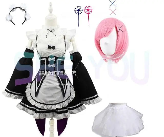 Ram Rem Cosplay Costume - Re:Zero Kara Hajimeru Isekai Seikatsu - Black Maid Outfit