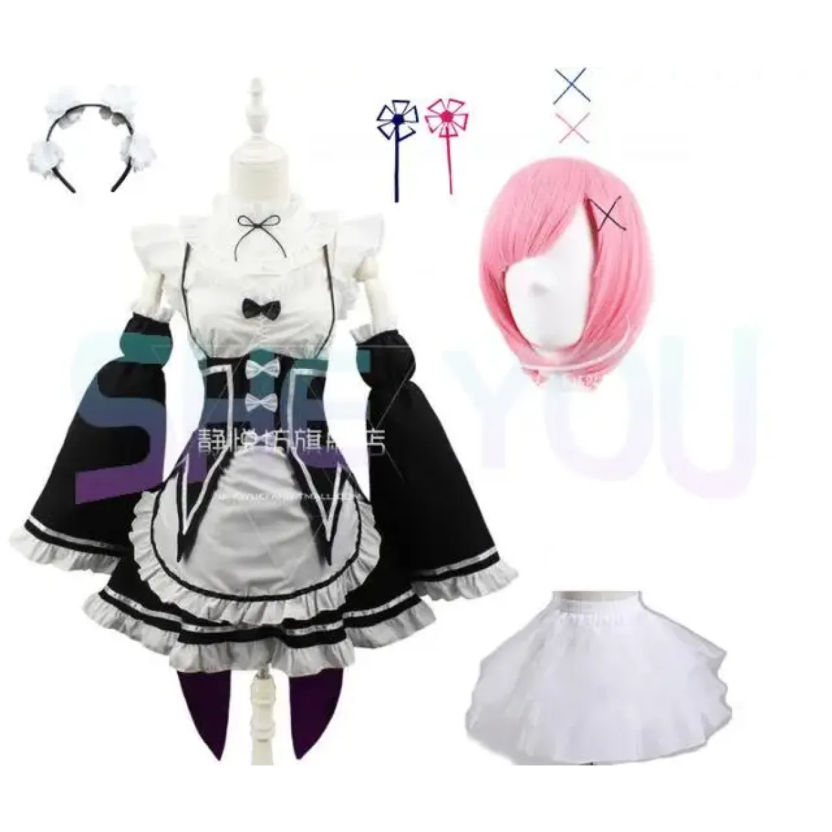 Ram Rem Cosplay Costume - Re:Zero Kara Hajimeru Isekai Seikatsu - Black Maid Outfit