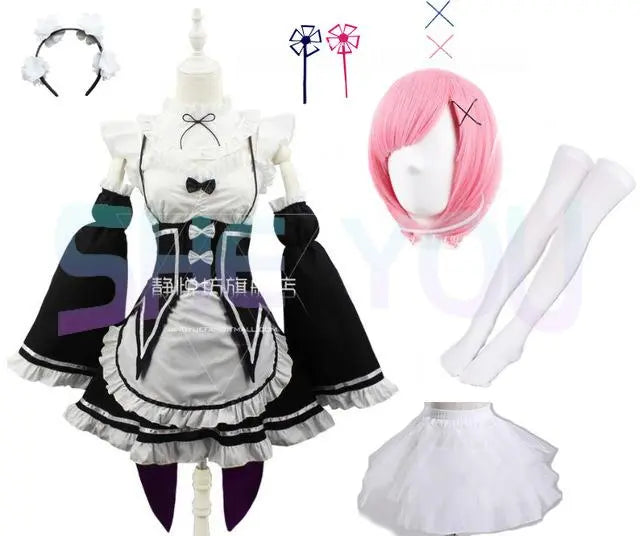 Ram Rem Cosplay Costume - Re:Zero Kara Hajimeru Isekai Seikatsu - Black Maid Outfit