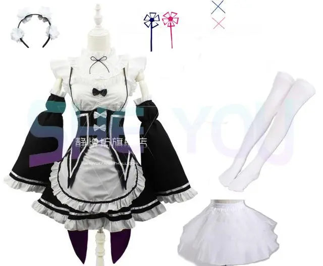 Ram Rem Cosplay Costume - Re:Zero Kara Hajimeru Isekai Seikatsu - Black Maid Outfit