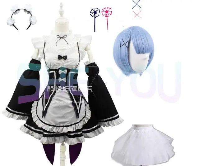 Ram Rem Cosplay Costume - Re:Zero Kara Hajimeru Isekai Seikatsu - Black Maid Outfit