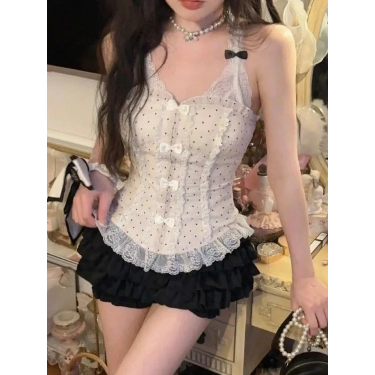 Lace Halter Top & Ruffle Skirt Set – Kawaii Lolita Y2K