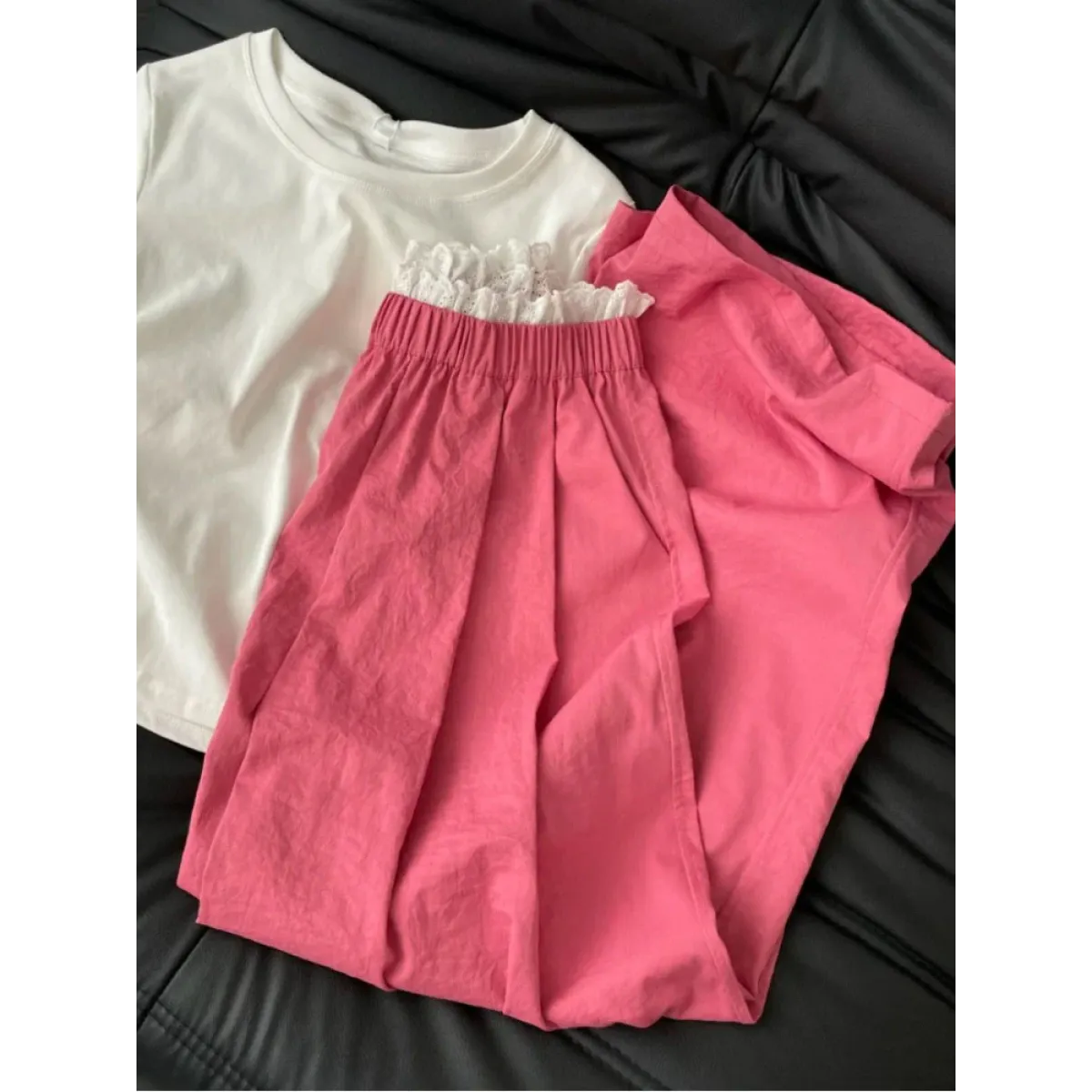 Lace Trim Wide Leg Pants – Retro Y2K Harajuku Casual Trousers