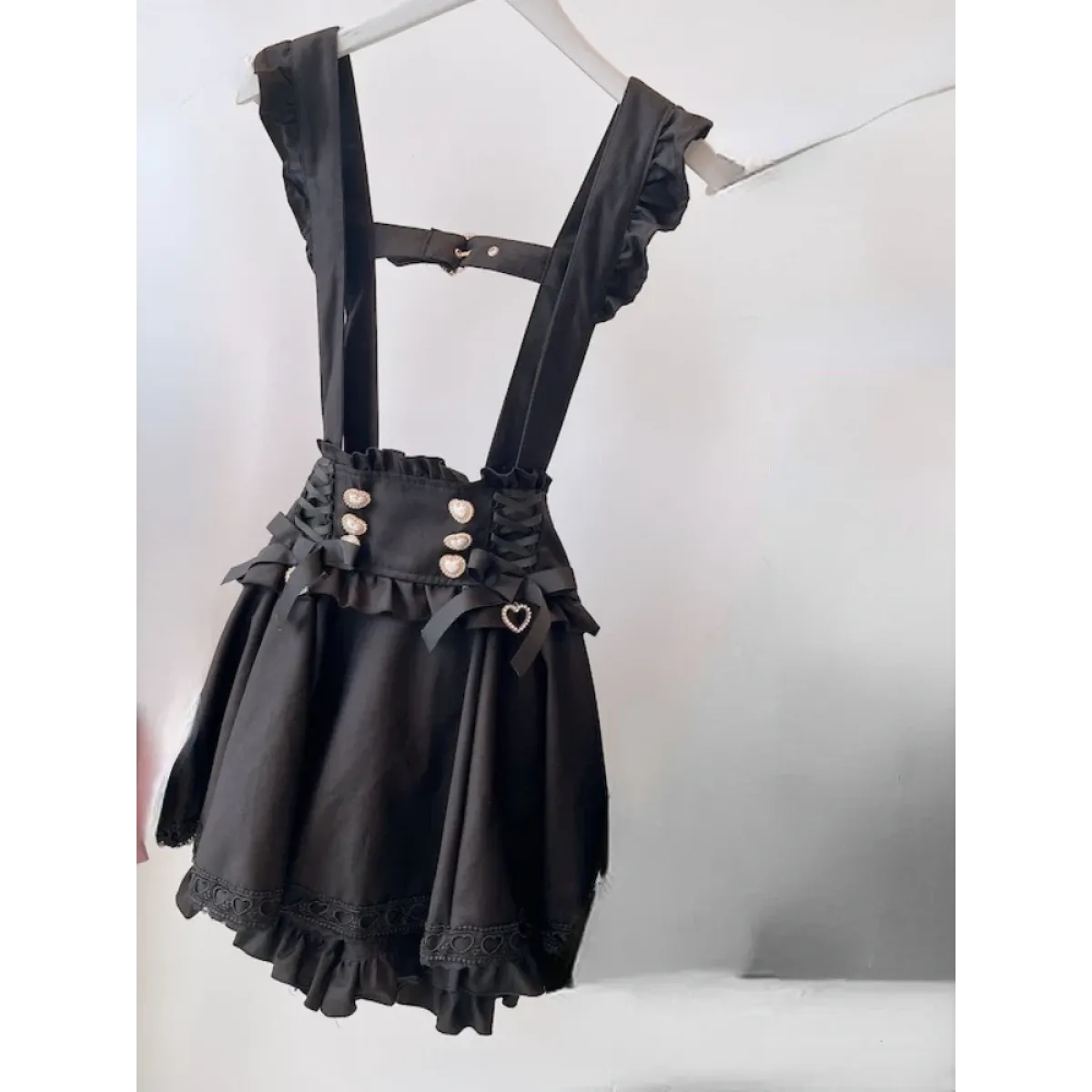 Gothic Lolita Suspender Skirt – Lace Trim Bowknot A-Line Mini