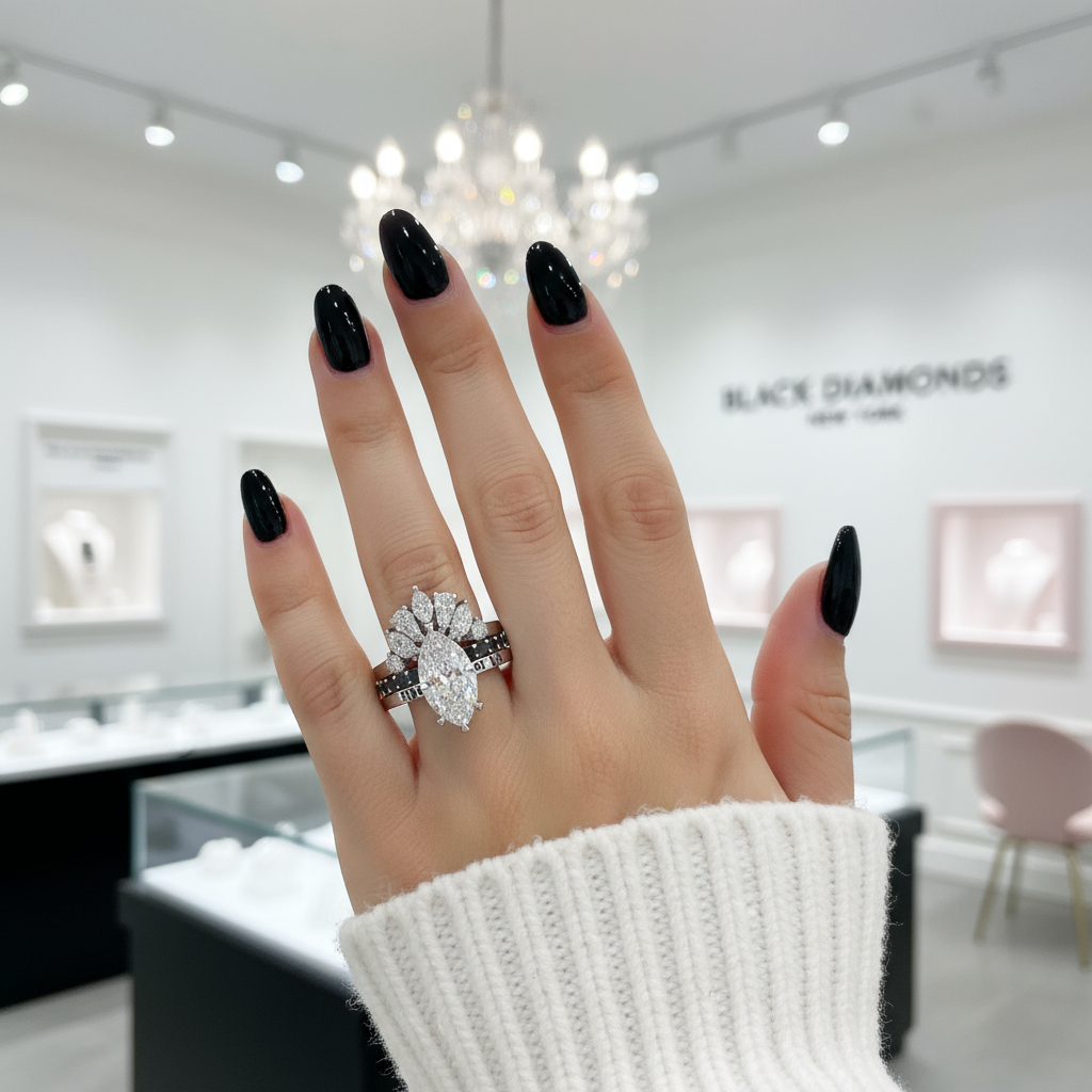 Ride or Die Wedding Rings- 2.5 Ct Marquise Cut Diamond Gothic Bridal Set in 14k White Gold