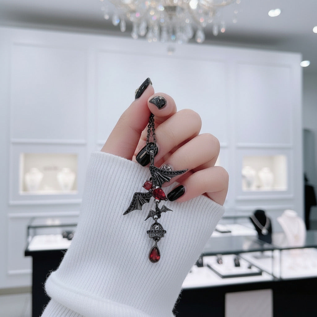 Bat Shaped Natural Garnet Vintage Gothic Punk Necklace