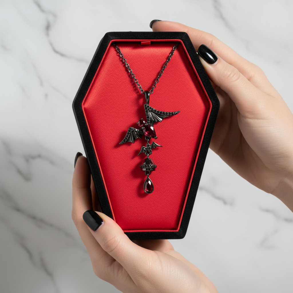 Bat Shaped Natural Garnet Vintage Gothic Punk Necklace