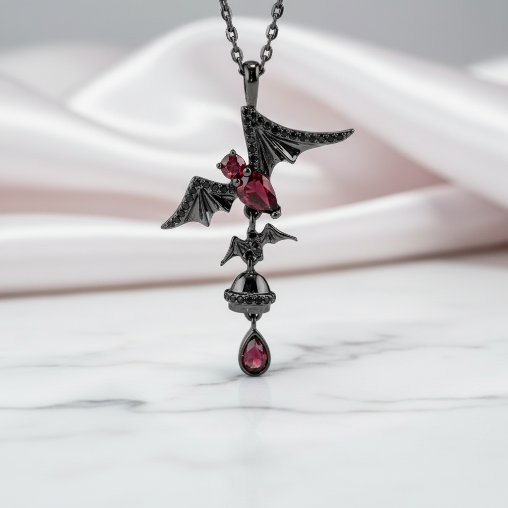 Bat Shaped Natural Garnet Vintage Gothic Punk Necklace