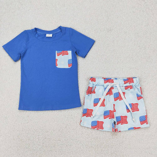 Baby Boys 4th of July Flags Pocket Shirts Shorts Clothes Sets