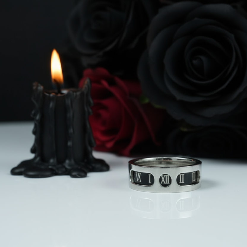 Rotatable Gothic Roman Numbers Men's Ring Band