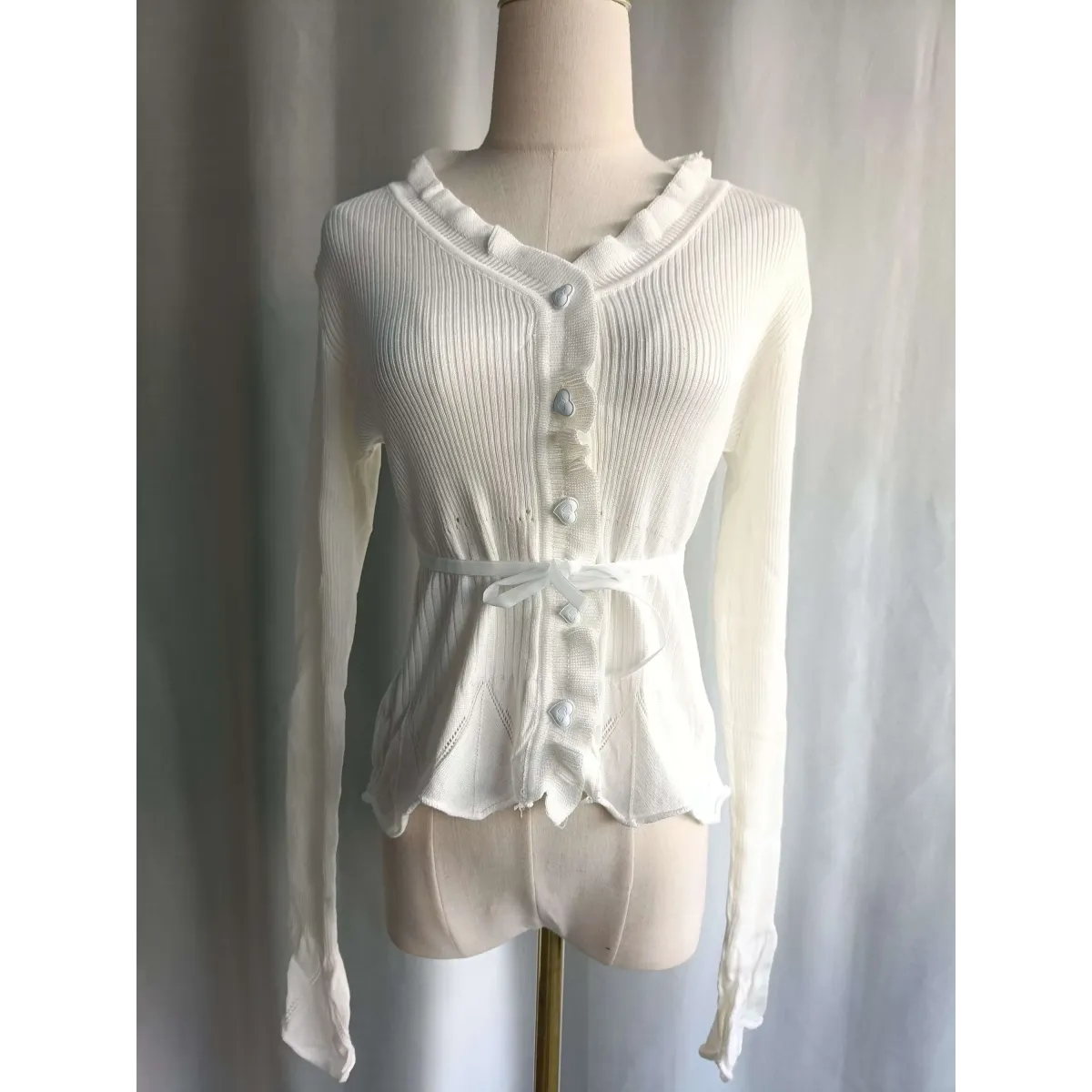 Ruffle Knit Cardigan – Harajuku Lace Trim Slim Fit Sweater