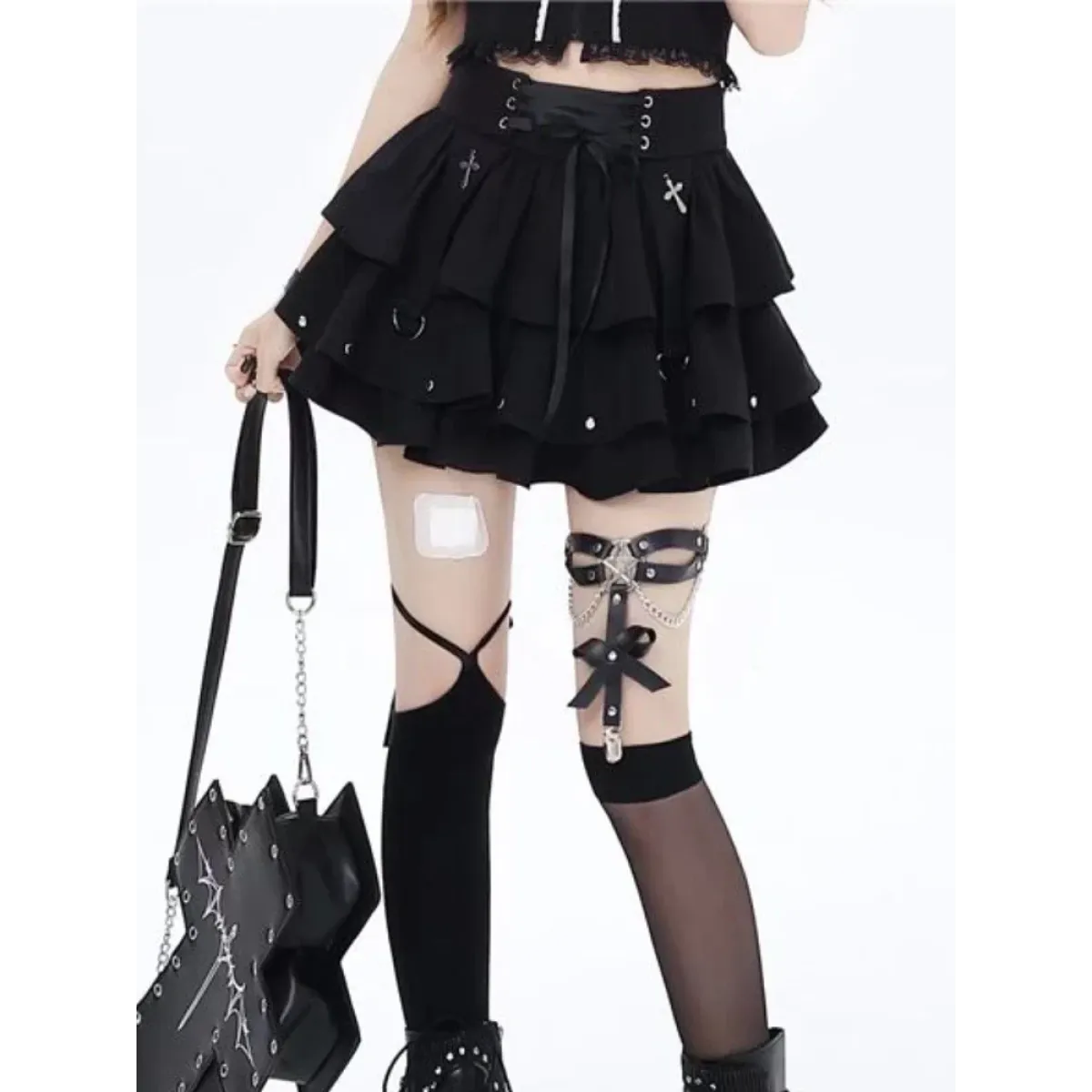 Gothic High-Waist Ruffle Mini Skirt – Y2K Harajuku E-Girl