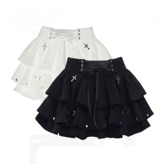 Gothic High-Waist Ruffle Mini Skirt – Y2K Harajuku E-Girl