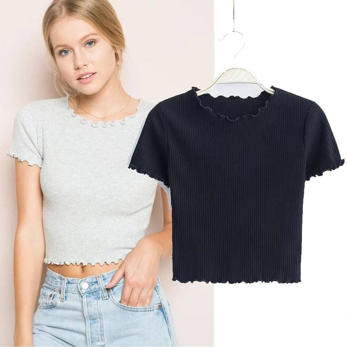 Ruffle Trim Crop Top
