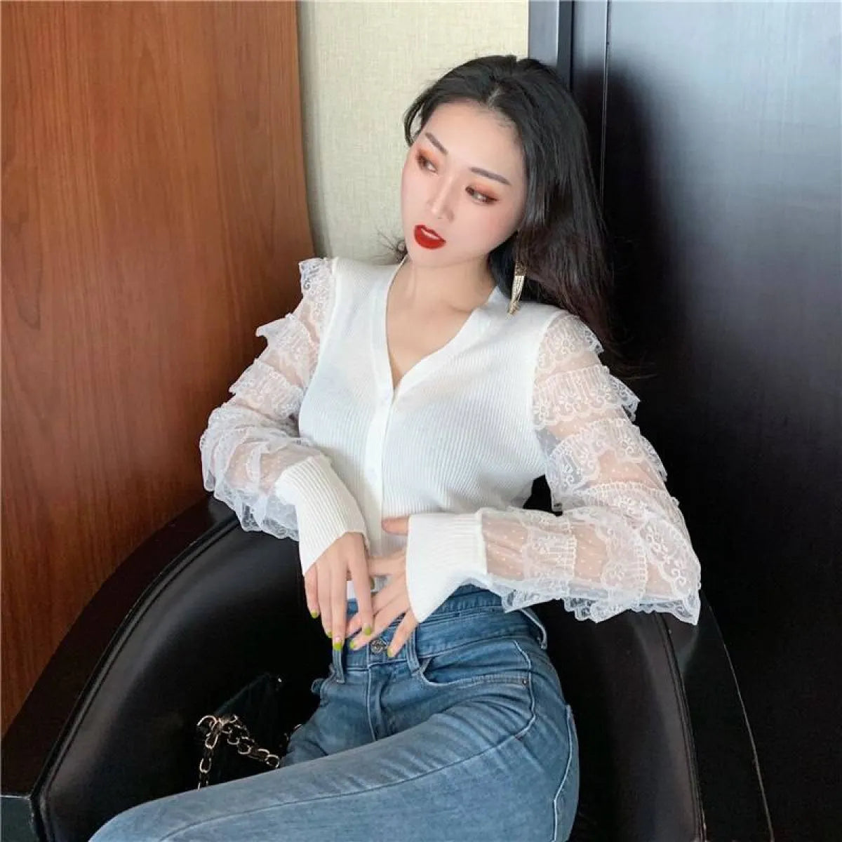 Ruffled Knitted Cardigan