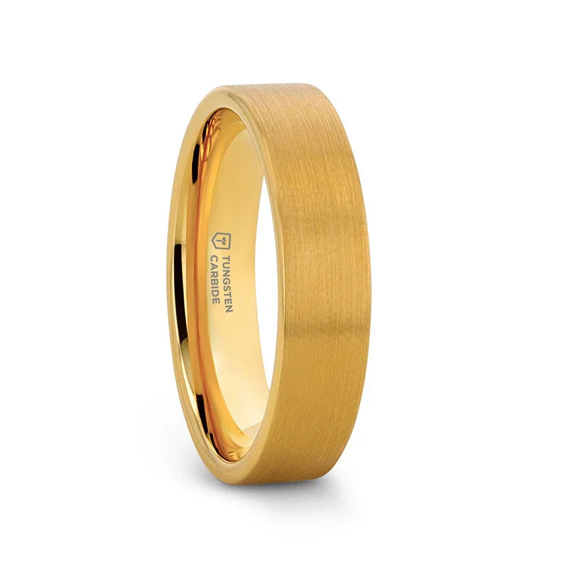 AUDEN Gold-Plated Flat Brushed Tungsten Wedding Ring — 4mm, 6mm & 8mm