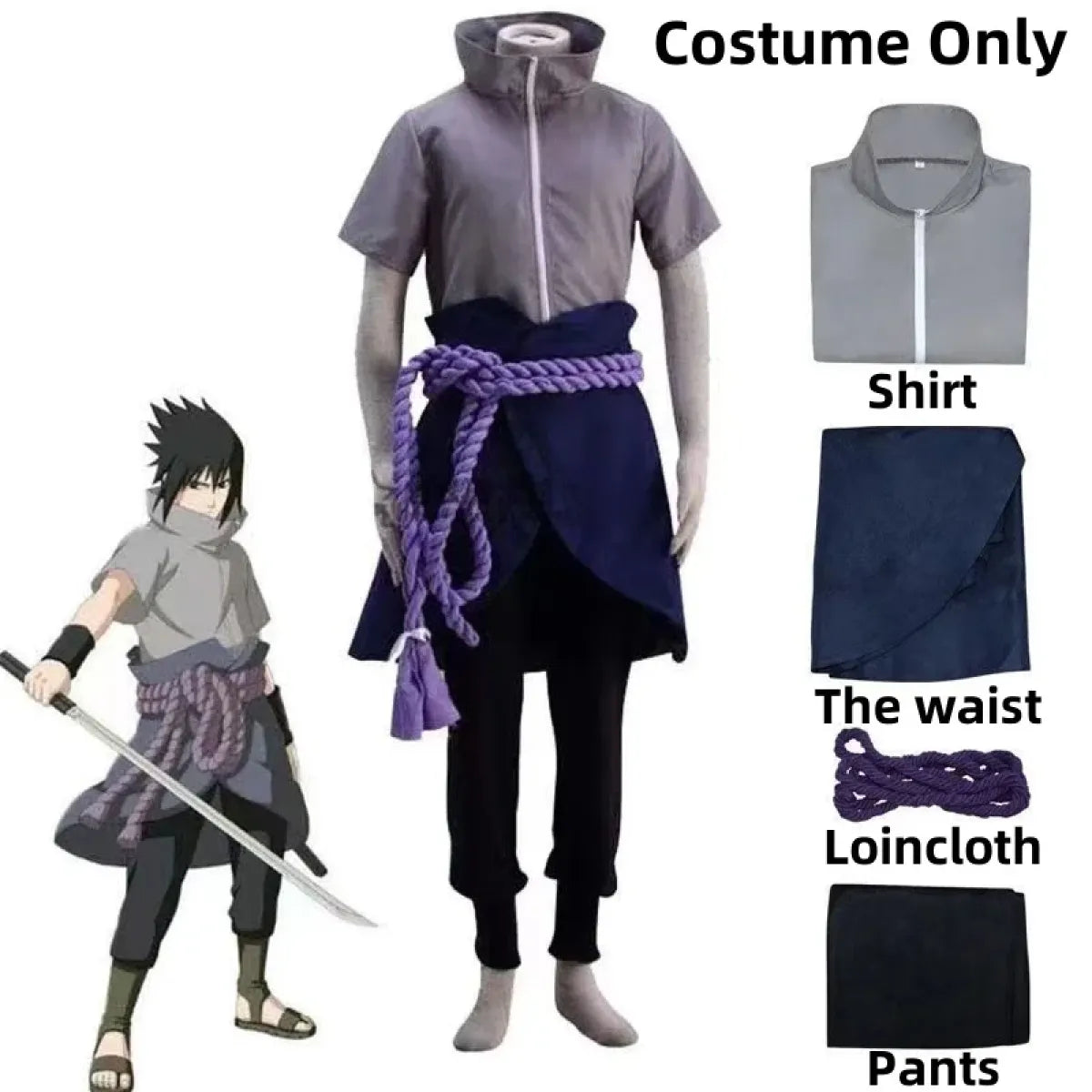 Sasuke Uchiha Cosplay Costume – Naruto Shippuden Outfit with Rope
