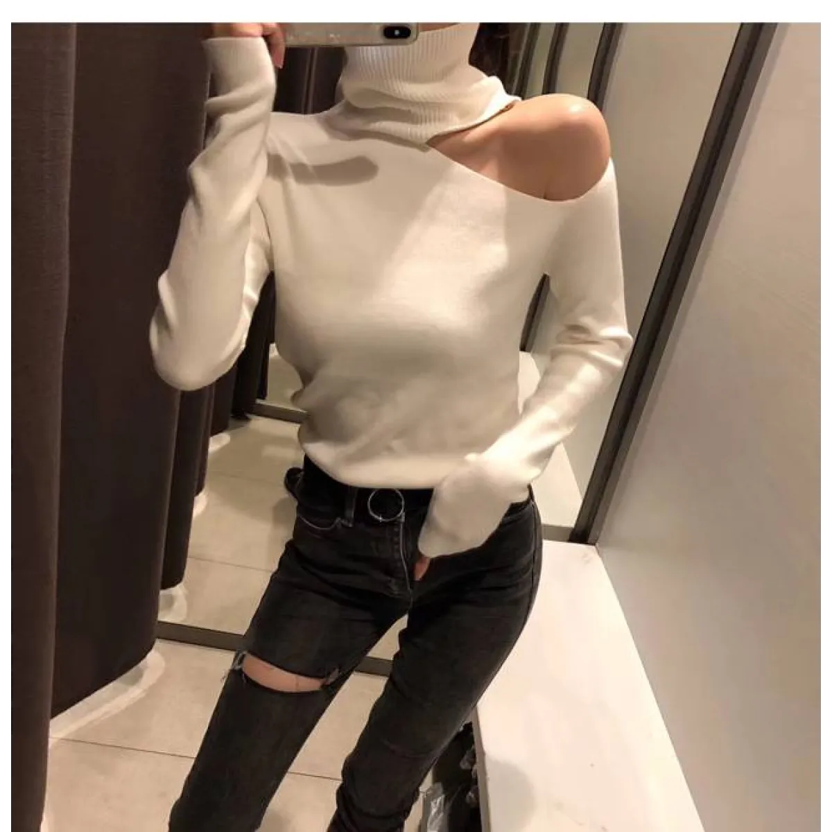 Off Shoulder Knitted Sweater