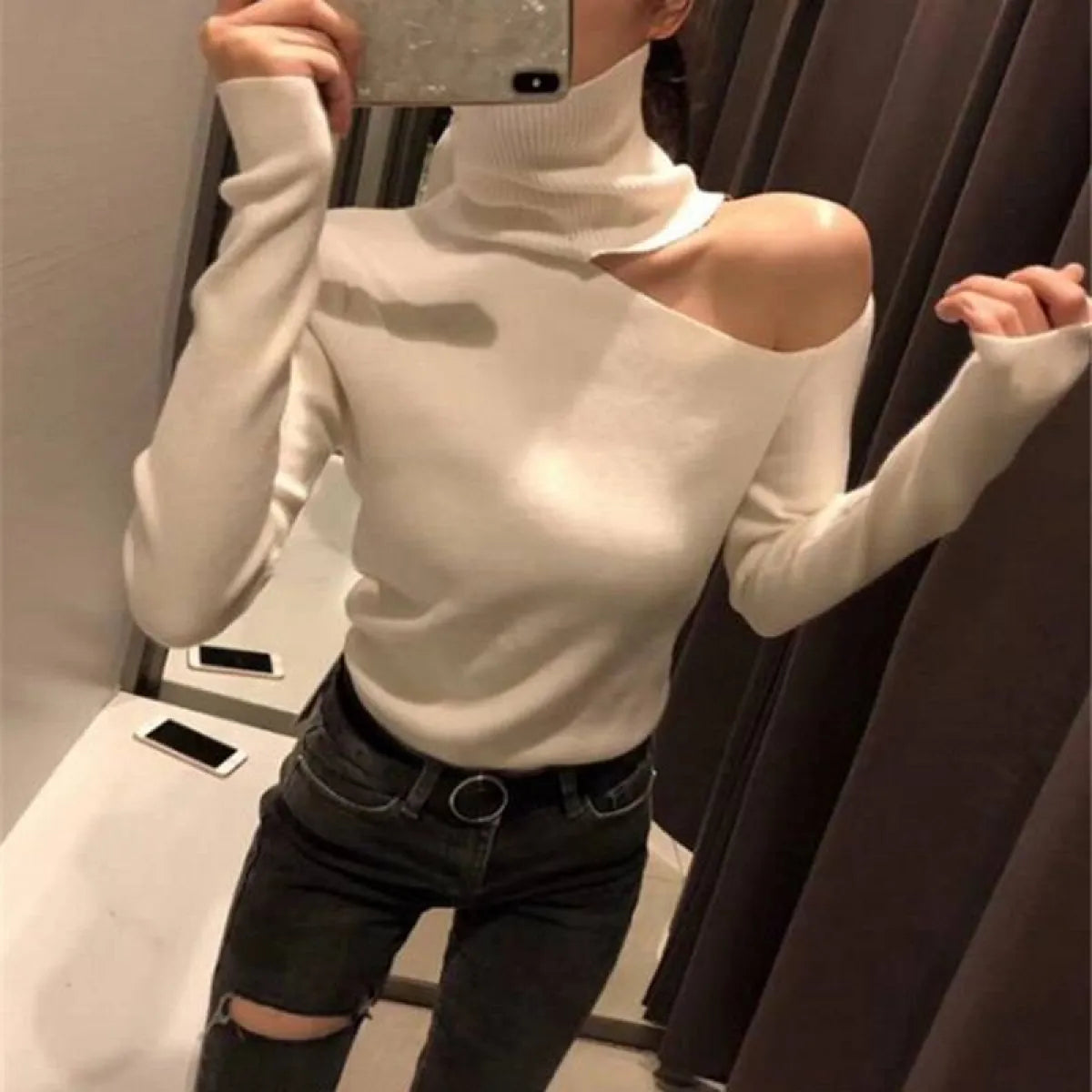 Off Shoulder Knitted Sweater