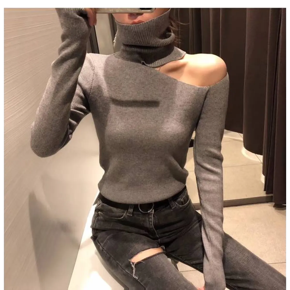 Off Shoulder Knitted Sweater