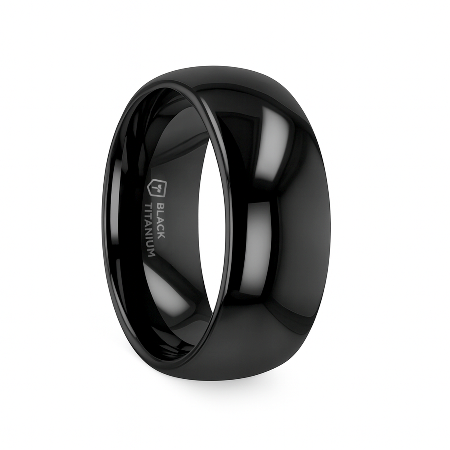 VAREN Black Titanium Polished Finish Men’s Domed Wedding Band - 8mm
