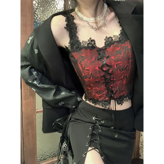 Gothic Lace-Up Crop Top – Sleeveless Vintage Design