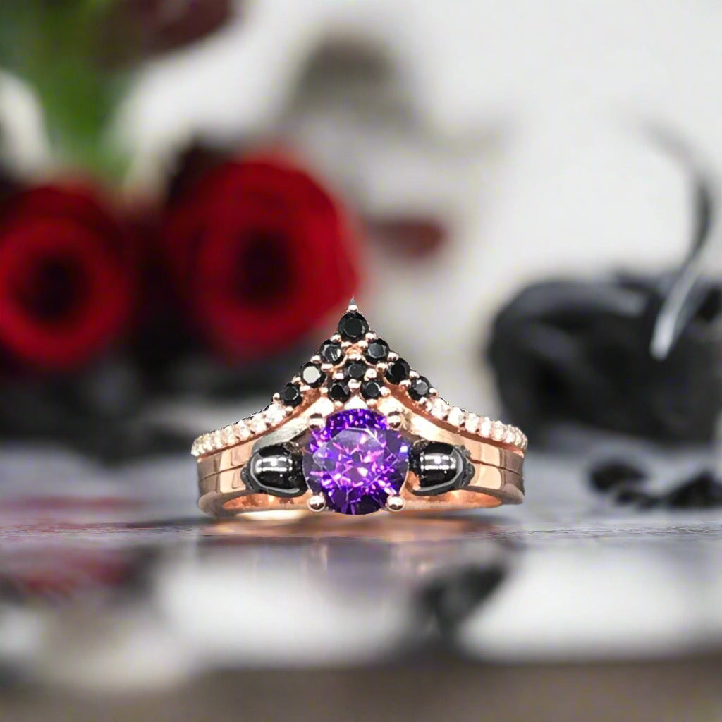 Soulmate- 1ct Violet Round Cut Created Diamond Gothic Ring