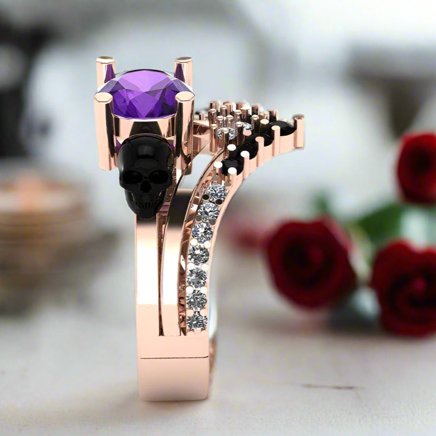Soulmate- 1ct Violet Round Cut Created Diamond Gothic Ring