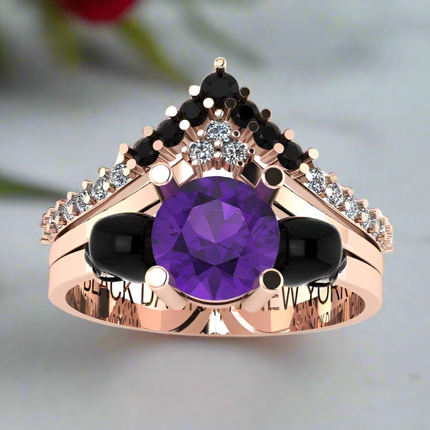 Soulmate- 1ct Violet Round Cut Created Diamond Gothic Ring