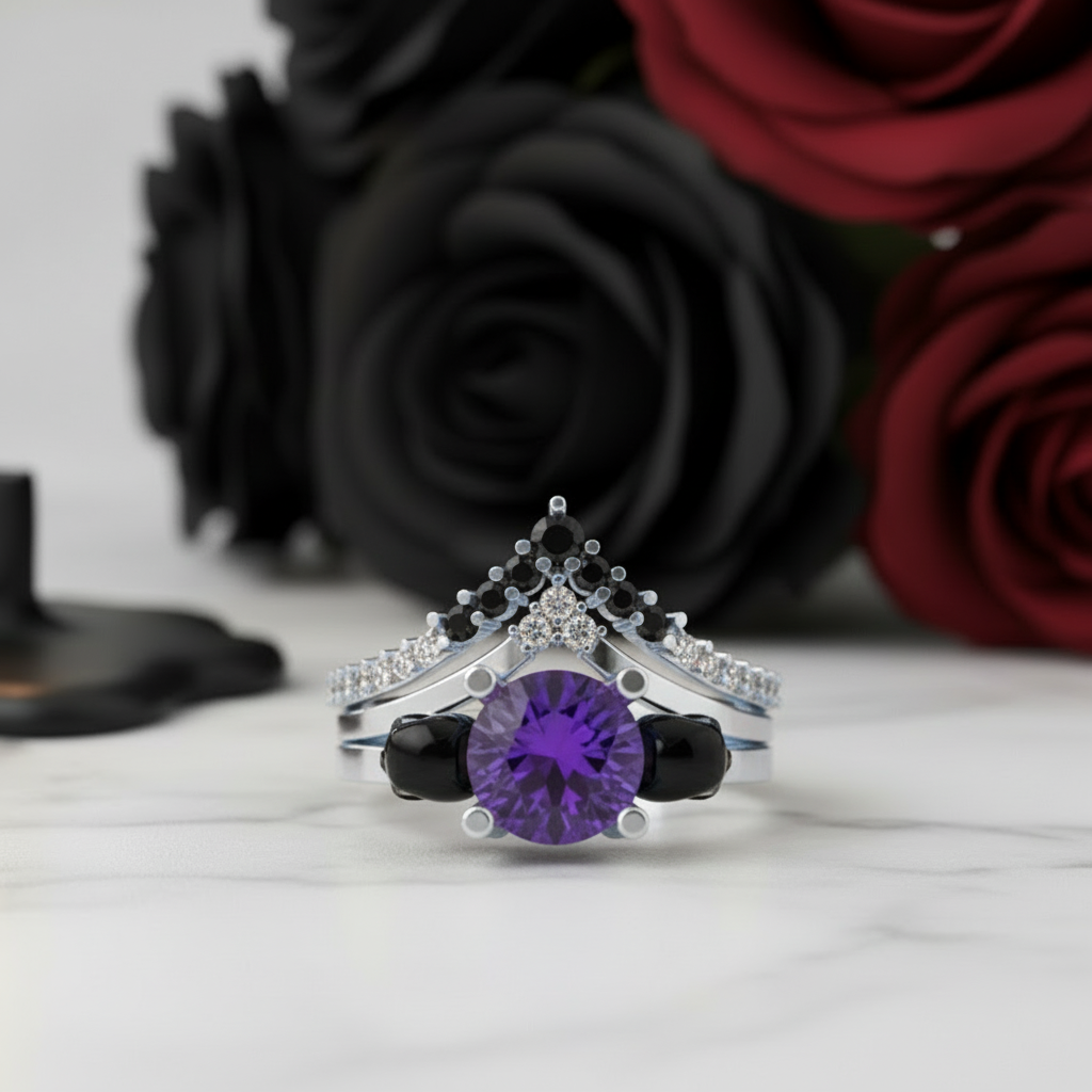 Soulmate- 1ct Violet Round Cut Created Diamond Gothic Ring