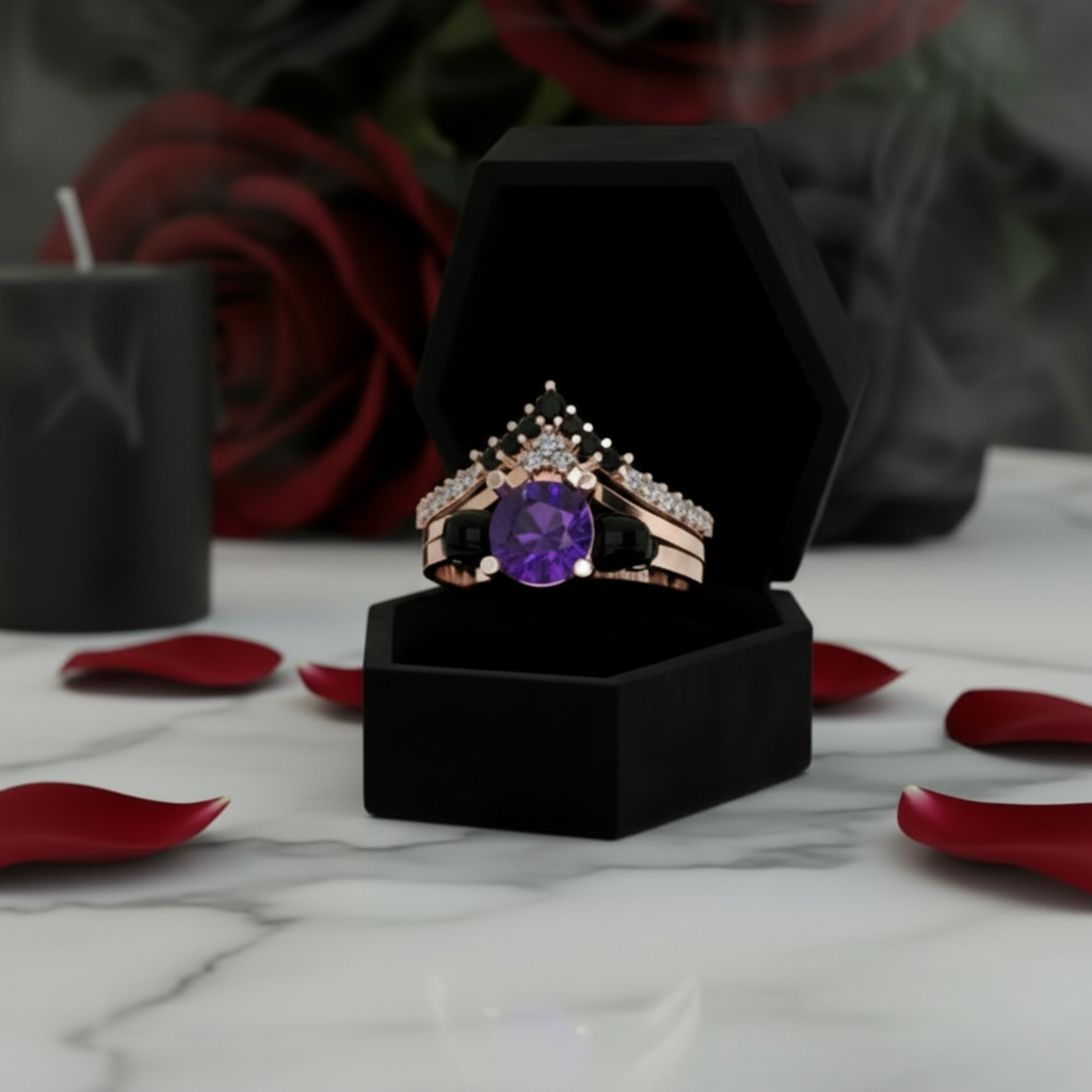 Soulmate- 1ct Violet Round Cut Created Diamond Gothic Ring