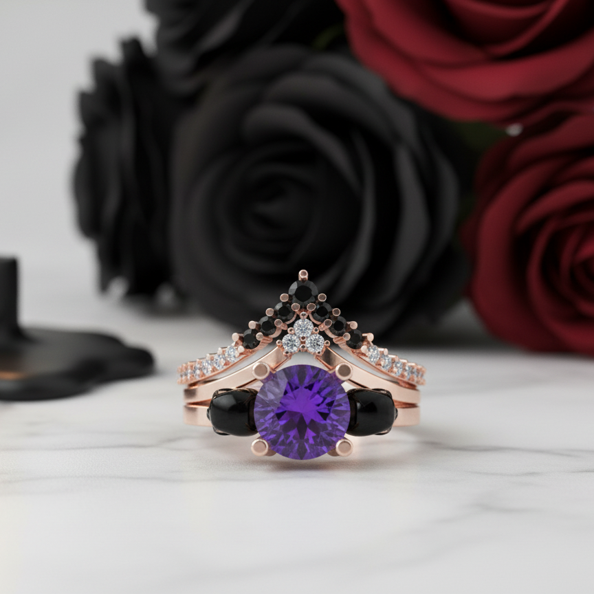 Soulmate- 1ct Violet Round Cut Created Diamond Gothic Ring